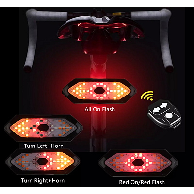 Stop bicicleta cu semnalizare si telecomanda wireless, incarcare USB