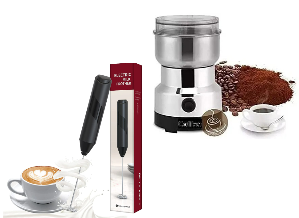 Pachet My Coffee: Rasnita Electrică de Cafea și Mixer pentru Spumă de Lapte