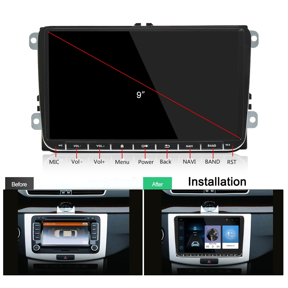 Navigatie auto Android pentru VW, Seat, Skoda , 9 inch, touchscreen, Bluetooth, Wi-Fi, 1080p Full HD, suporta camera marsarier