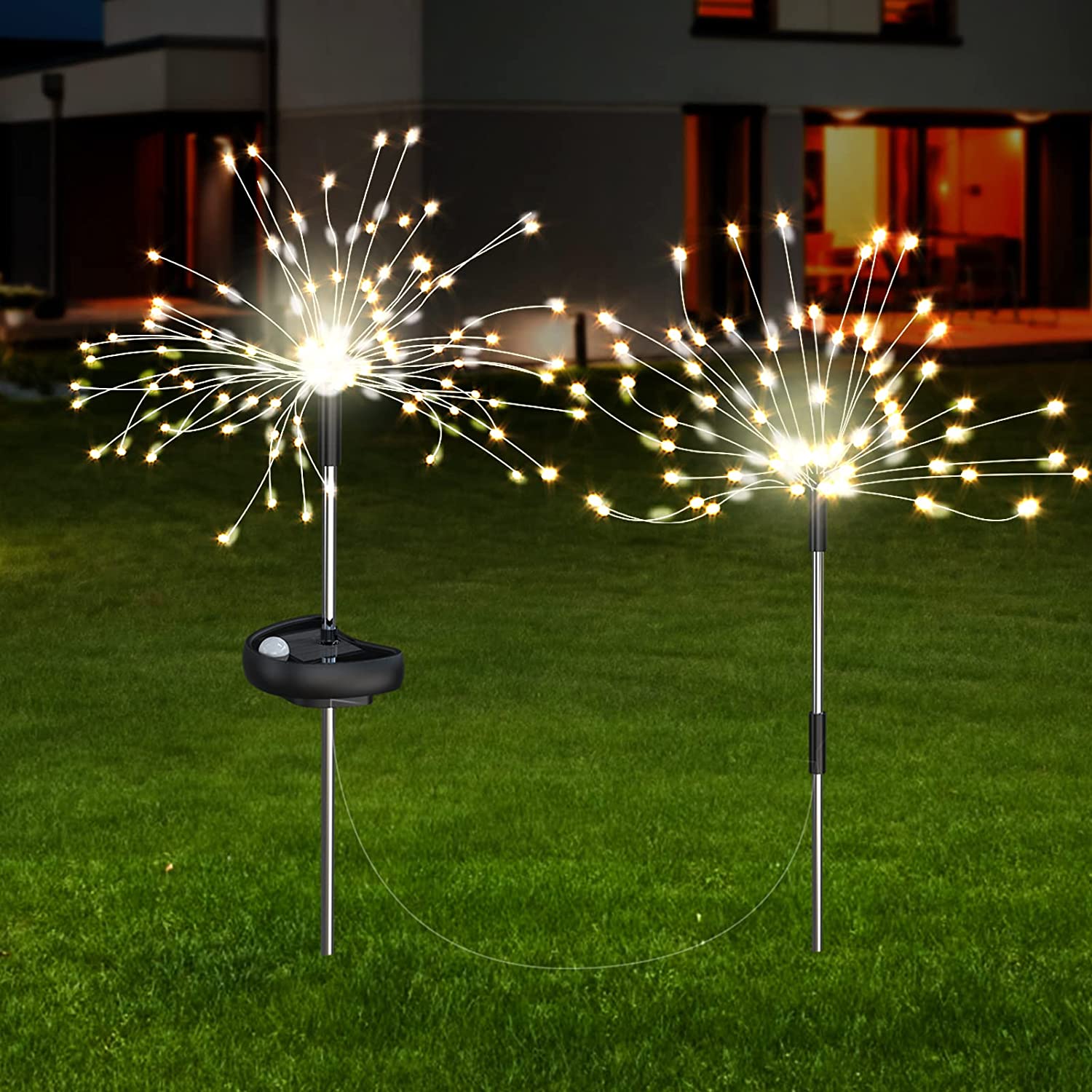 Set 2 Lampi solare artificii cu suport metalic, 100 LED, multicolor